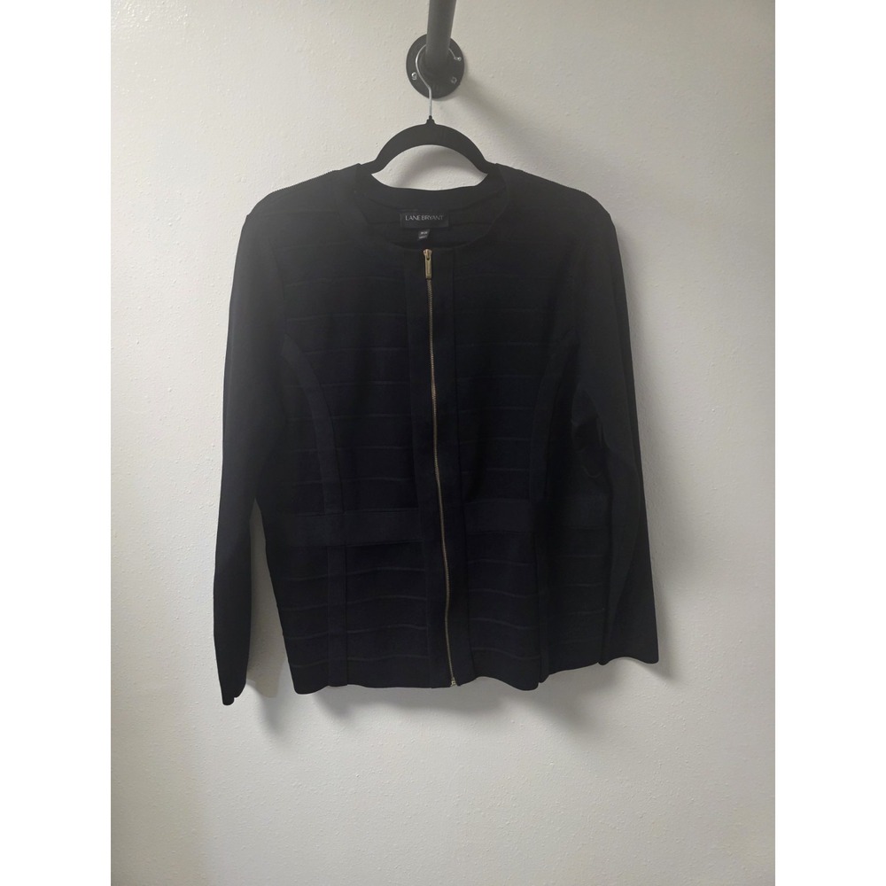 Lane Bryant Black Zip Front Knit Jacket Cardigan‎ Women's Plus Size 18/20